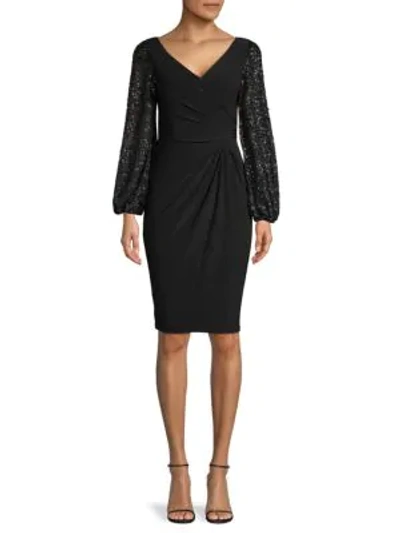 Shop Adrianna Papell Embellished Balloon-sleeve Sheath Dress In Black