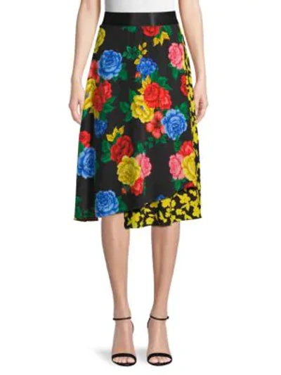 Shop Alice And Olivia Mixed-print Silk Skirt In Yellow Multi
