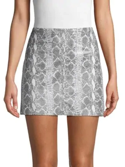 Shop Alice And Olivia Snakeskin-print Leather Mini Skirt In Black White