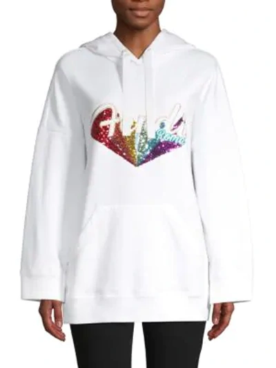 Shop Fendi Logo Sequin Stretch Hoodie In White Multi