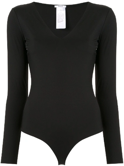 Shop Wolford V-neck Bodysuit In Black