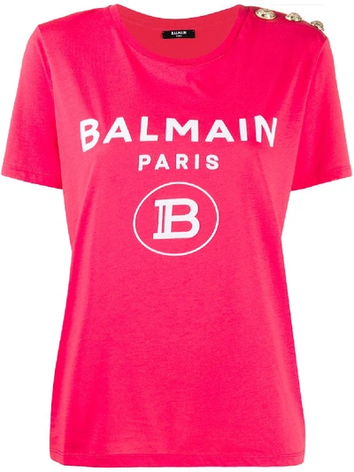 Shop Balmain Logo Print T-shirt In Pink