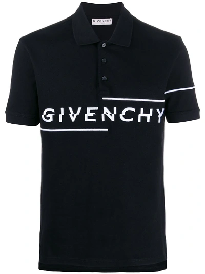 Shop Givenchy Asymmetrical Embroidered Logo Polo Shirt In Black