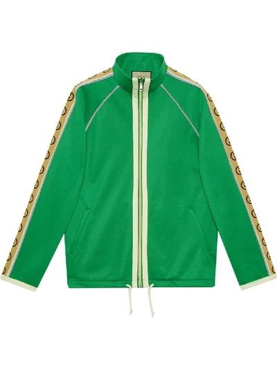 Shop Gucci Logo Stripe Zip-front Jacket In Green
