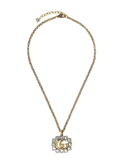 Shop Gucci Embellished Double G Necklace In Gold
