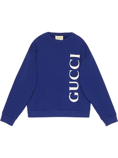 Shop Gucci Logo Print Sweatshirt In Blue