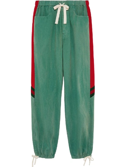 Shop Gucci Denim Drawstring Track Pants In Green