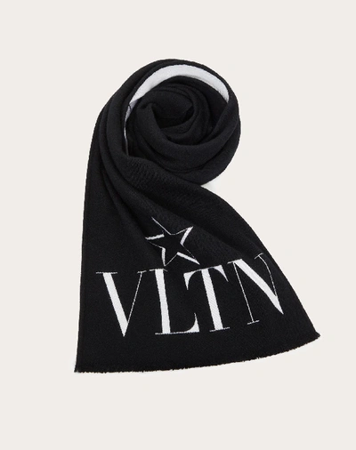 Shop Valentino Garavani Uomo Vltn Star Scarf In Wool And Silk In Black/white