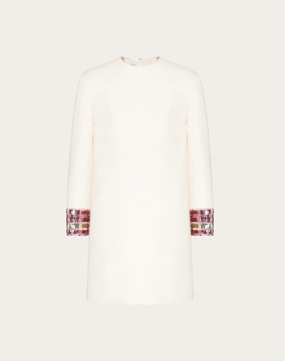 Shop Valentino Embroidered Crepe Couture Dress In Ivory