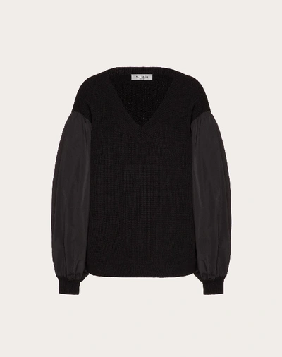 Shop Valentino Cashmere Wool And Micro-faille Sweater In Black