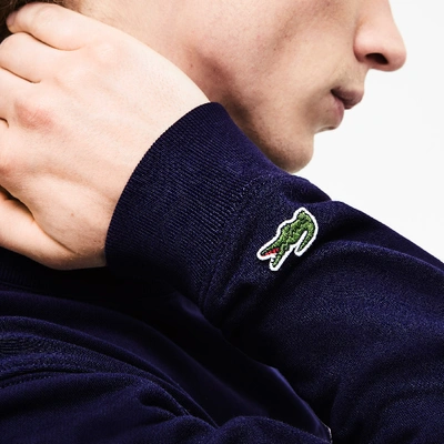 Shop Lacoste Men's Logo And Croc Crew Neck Fleece Sweatshirt In Navy Blue