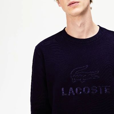 Shop Lacoste Men's Logo And Croc Crew Neck Fleece Sweatshirt In Navy Blue