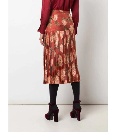 Shop Ferragamo Pleated Print Skirt In Red
