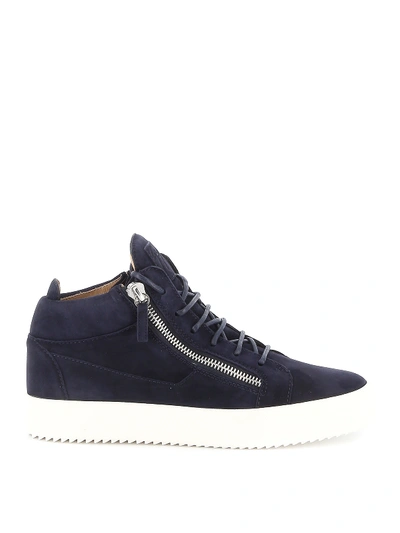 Shop Giuseppe Zanotti May London Dark Blue Suede Hi Top Sneakers