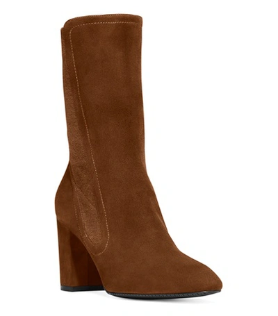 Shop Stuart Weitzman The Fifer 80 Bootie In Coffee Brown Suede With Stretch Elastic