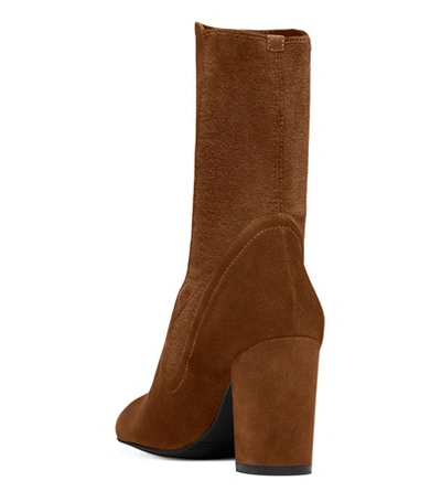 Shop Stuart Weitzman The Fifer 80 Bootie In Coffee Brown Suede With Stretch Elastic
