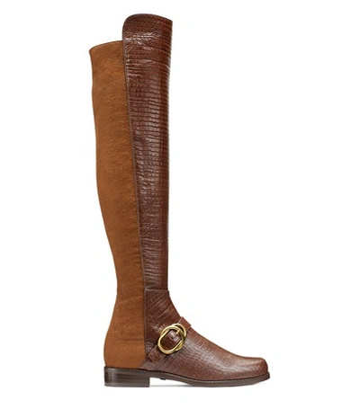 Shop Stuart Weitzman Siella In Coffee Brown Croc Embossed Leather