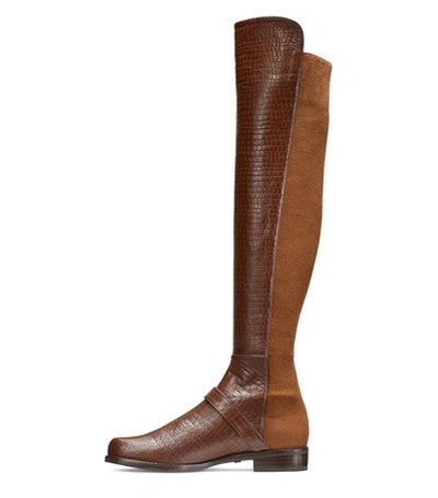 Shop Stuart Weitzman Siella In Coffee Brown Croc Embossed Leather