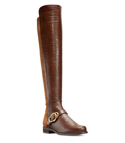 Shop Stuart Weitzman Siella In Coffee Brown Croc Embossed Leather