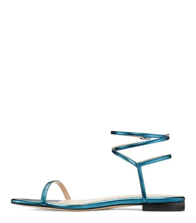 Shop Stuart Weitzman Merinda Flat In Peacock Dark Turquoise Metallic Leather