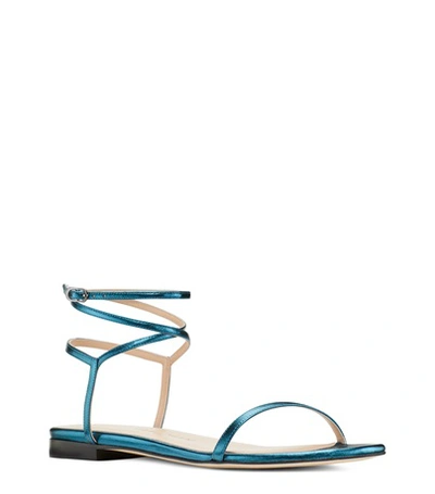 Shop Stuart Weitzman Merinda Flat In Peacock Dark Turquoise Metallic Leather