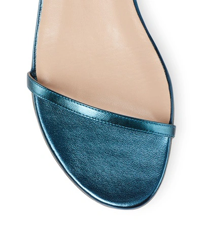 Shop Stuart Weitzman Merinda Flat In Peacock Dark Turquoise Metallic Leather