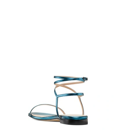 Shop Stuart Weitzman Merinda Flat In Peacock Dark Turquoise Metallic Leather