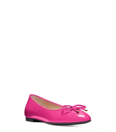 Shop Stuart Weitzman The Gabby Flat In Peonia Hot Pink Patent Leather