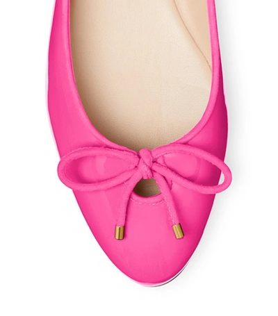 Shop Stuart Weitzman The Gabby Flat In Peonia Hot Pink Patent Leather