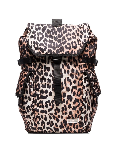 Shop Ganni Leopard Print Backpack In Black