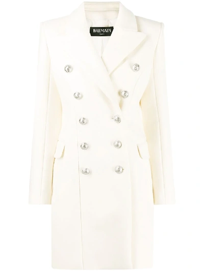 Shop Balmain Double-breasted Mid-length Coat In White