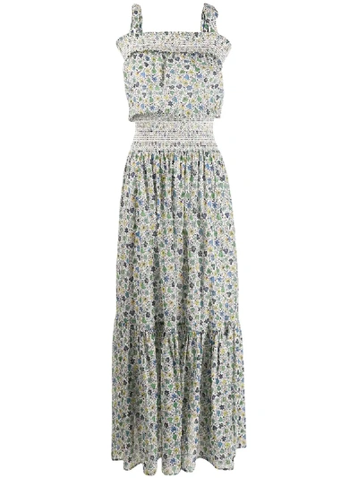 Shop Tory Burch Floral Print Flared Dress In Green