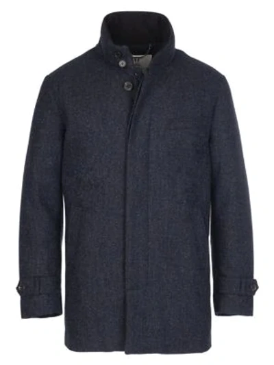 Shop Norwegian Wool Micro Check Wool & Cashmere Down Car Coat In Micro Check Blue