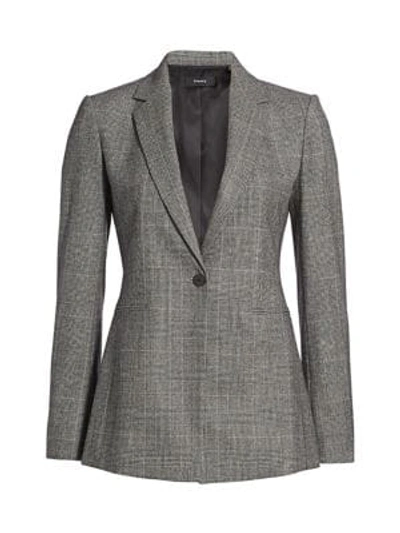 Shop Theory Prince Of Wales Wool-blend Check One-button Power Jacket In Black Multi