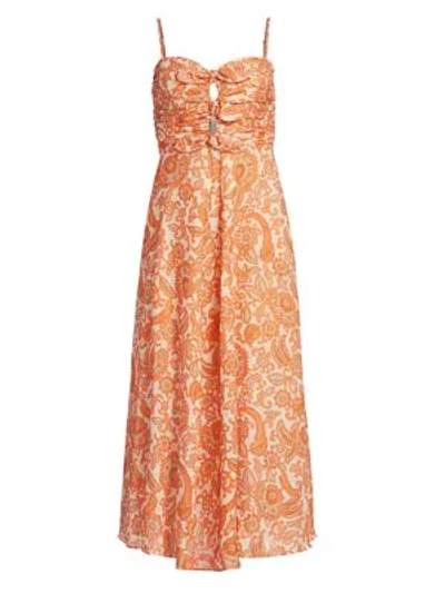 Shop Zimmermann Peggy Bow-tie Midi Dress In Magenta Ivory Paisley