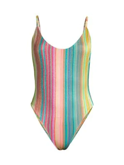 Shop Pilyq Metallic Striped One-piece Swimsuit In Multicolor