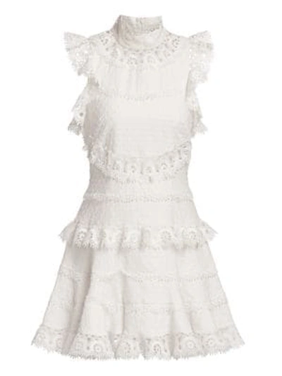 Shop Zimmermann Peggy Embroidered Mini Dress In Ivory