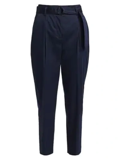 Shop Akris Punto Fred Belted Satin Stretch Pants In Night Sky