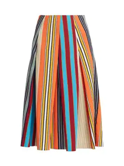 Shop Akris Punto Parasol Stripe Pleated A-line Skirt In Parasol Stripe Multi