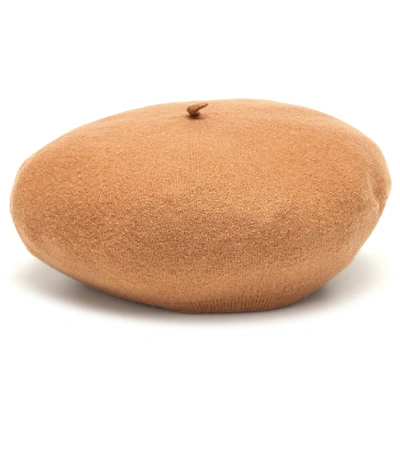 Shop Burberry Merino Wool Beret In Beige