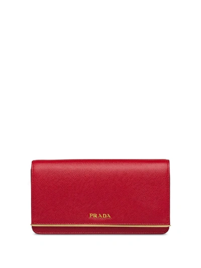 Shop Prada Mini Logo Plaque Crossbody Bag In Red