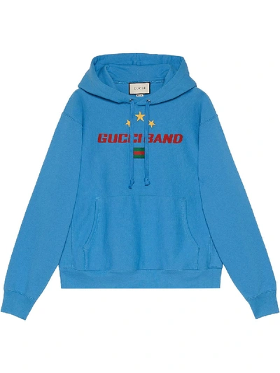 Shop Gucci Band Print Hoodie In Blue