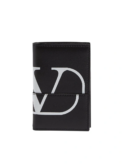 Shop Valentino Logo Card Holder Case In Black