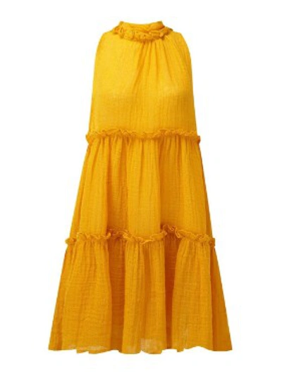 Shop Lisa Marie Fernandez Erica Ruffle Mini Dress In Gold