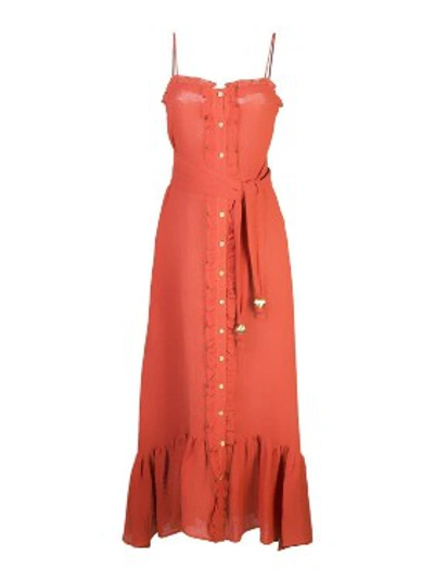 Shop Lisa Marie Fernandez Red Women's Paprika Button Down Ruffle Dress