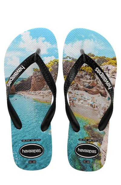 Shop Havaianas Top Photo Print Flip Flop In Black/ Black/ Turquoise