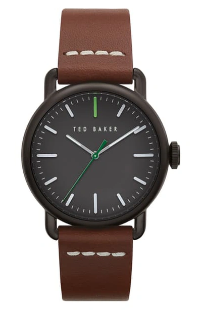 Shop Ted Baker Tomcooa Leather Strap Watch, 40mm In Brown/ Dark Grey