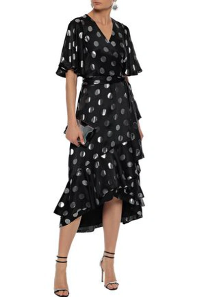 Shop Diane Von Furstenberg Sareth Fil Coupé Silk-blend Satin Midi Wrap Dress In Black