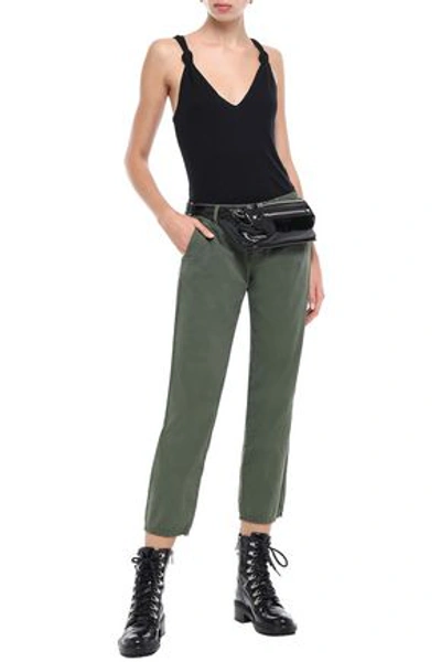 Shop Nili Lotan East Hampton Cropped Stretch-cotton Twill Slim-leg Pants In Army Green