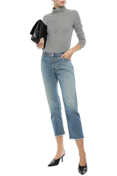 Shop Nili Lotan Cropped Frayed Faded Boyfriend Jeans In Light Denim